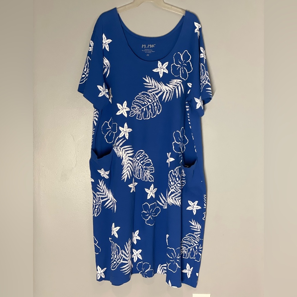 M Mac Beach Resort Nautical Print Blue Cotton Kaftan Dress - Picture 4 of 8